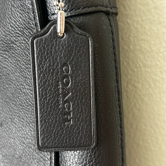 Coach Houston Map Bag black pebble leather messenger purse crossbody - Picture 4 of 16